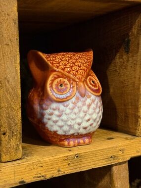 Orange Ceramic Owl Figurine - Decorative Home Art